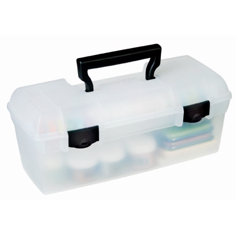 Light Gray ArtBin Essentials Lift-Out Box W/Handle-13"X6"X5.625" Translucent W/Black Craft Storage