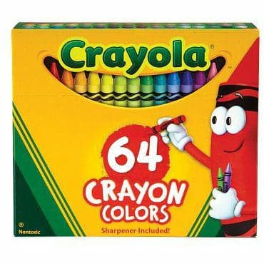 Gold Crayola 64 Regular Crayon Box w/sharpener Kids Crayons
