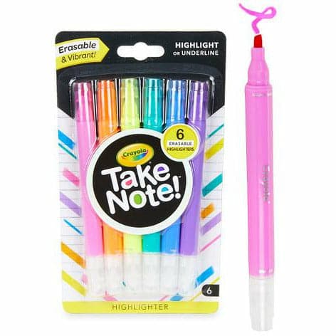 Medium Purple Crayola Take Note! 6 ct Erasable Highlighters Multi-Colours Kids Markers
