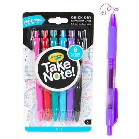Dark Slate Gray Crayola Take Note! 6 ct Washable Writing Gel Pens Assorted Colours Kids Markers