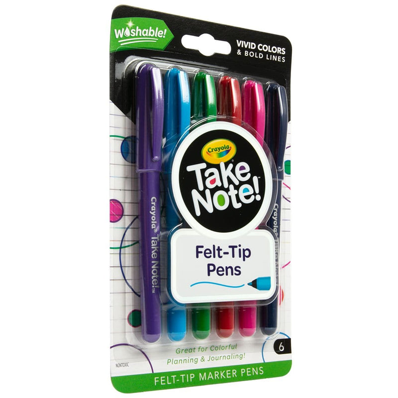 Black Crayola Take Note! 6 Washable Fine Point Felt Tip Pens Kids Markers