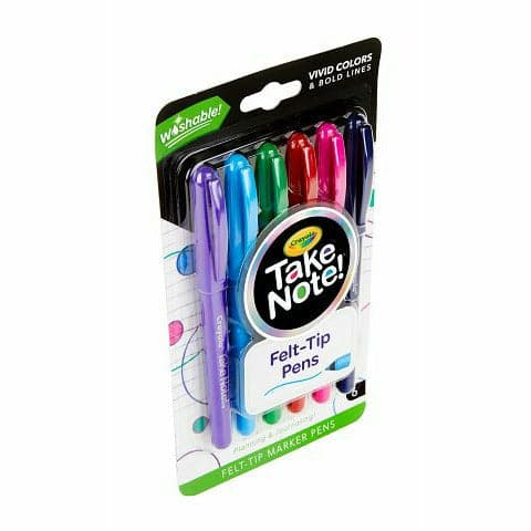 Steel Blue Crayola Take Note! 6 Washable Fine Point Felt Tip Pens Kids Markers