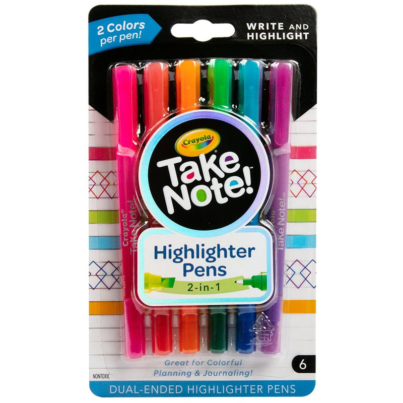 Dark Slate Gray Crayola Take Note! 6 Dual-Ended Highlighter Pens Kids Markers