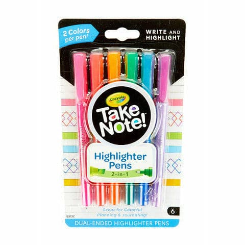 Black Crayola Take Note! 6 Dual-Ended Highlighter Pens Kids Markers