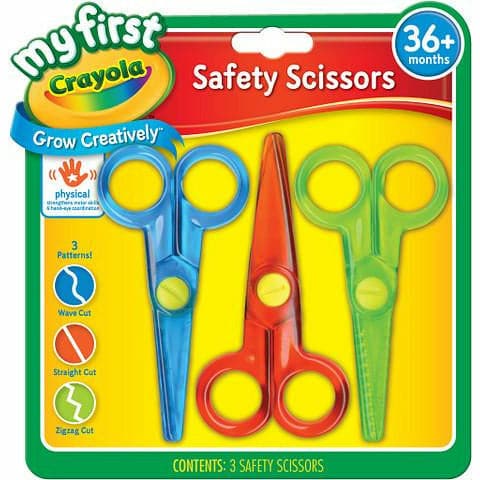 Yellow Crayola 3 My First™ Safety Scissors (3 Patterns) Kids Drawing Accessories