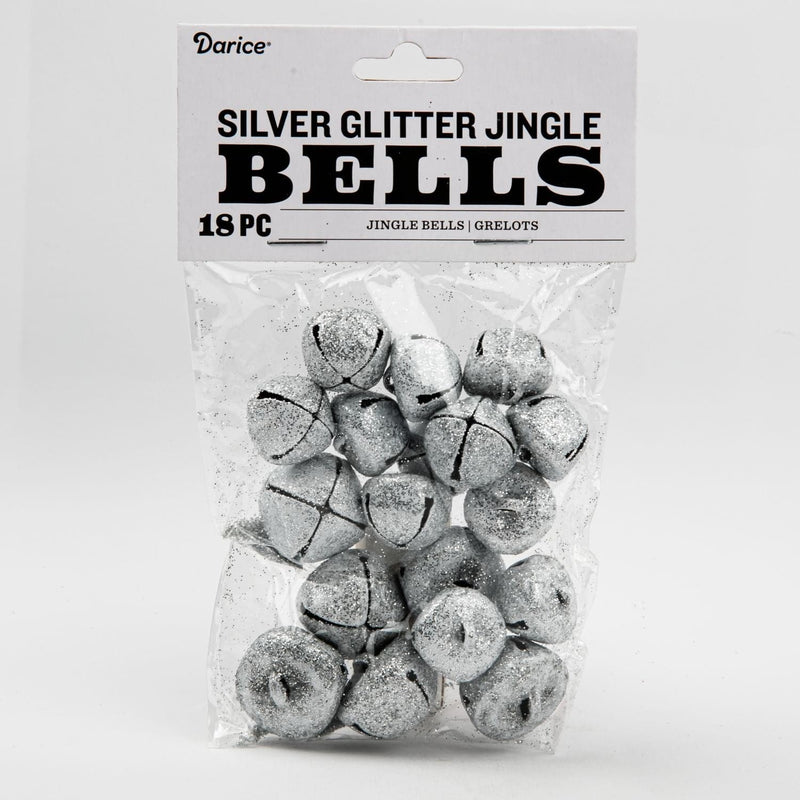 Dark Gray Glitter Jingle Bells 18 Pieces Glitter