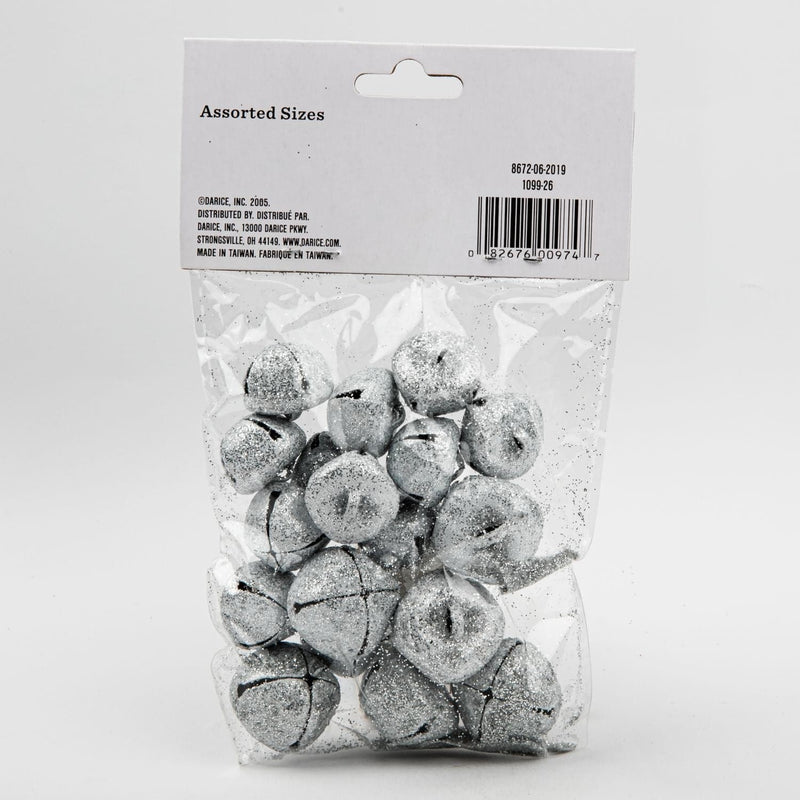 Gray Glitter Jingle Bells 18 Pieces Glitter