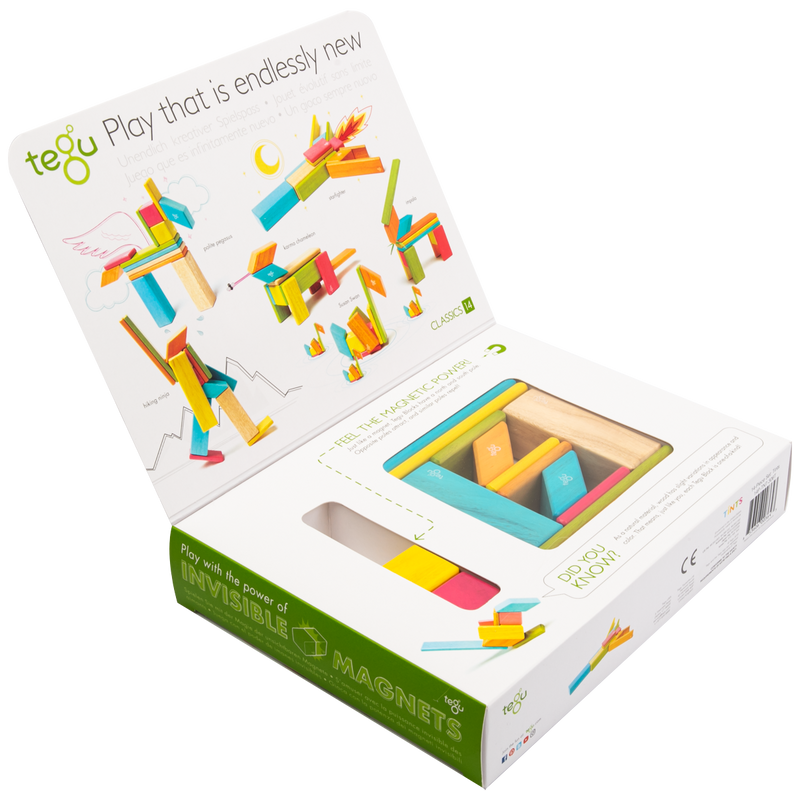 White Smoke Tegu - Magnetic Wooden Blocks Tints 14 piece Kids Educational Games and Toys