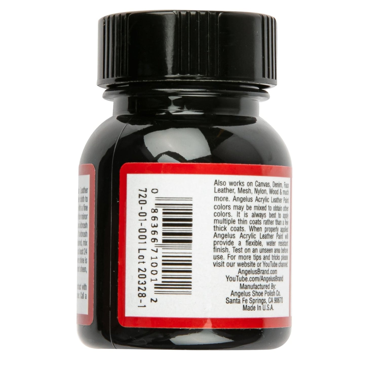 Firebrick Angelus Acrylic Paint Black #001 29Ml Use On Leather, Vinyl Or Fabric Leather Paints