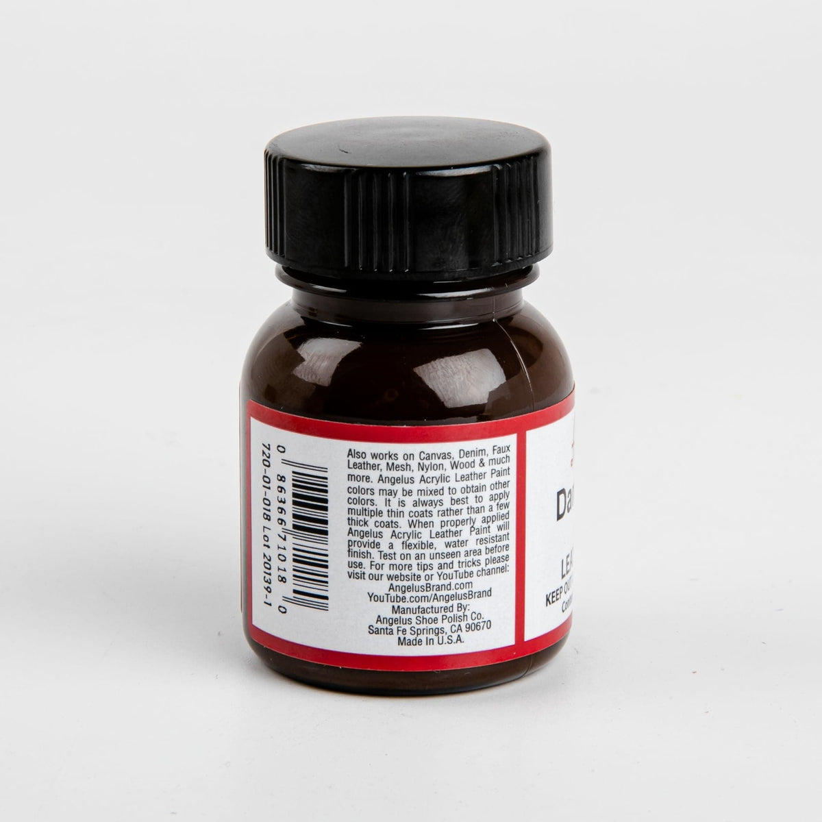 Black Angelus Acrylic Paint Dark Brown #018 29Ml Use On Leather, Vinyl Or Fabric Leather Paints