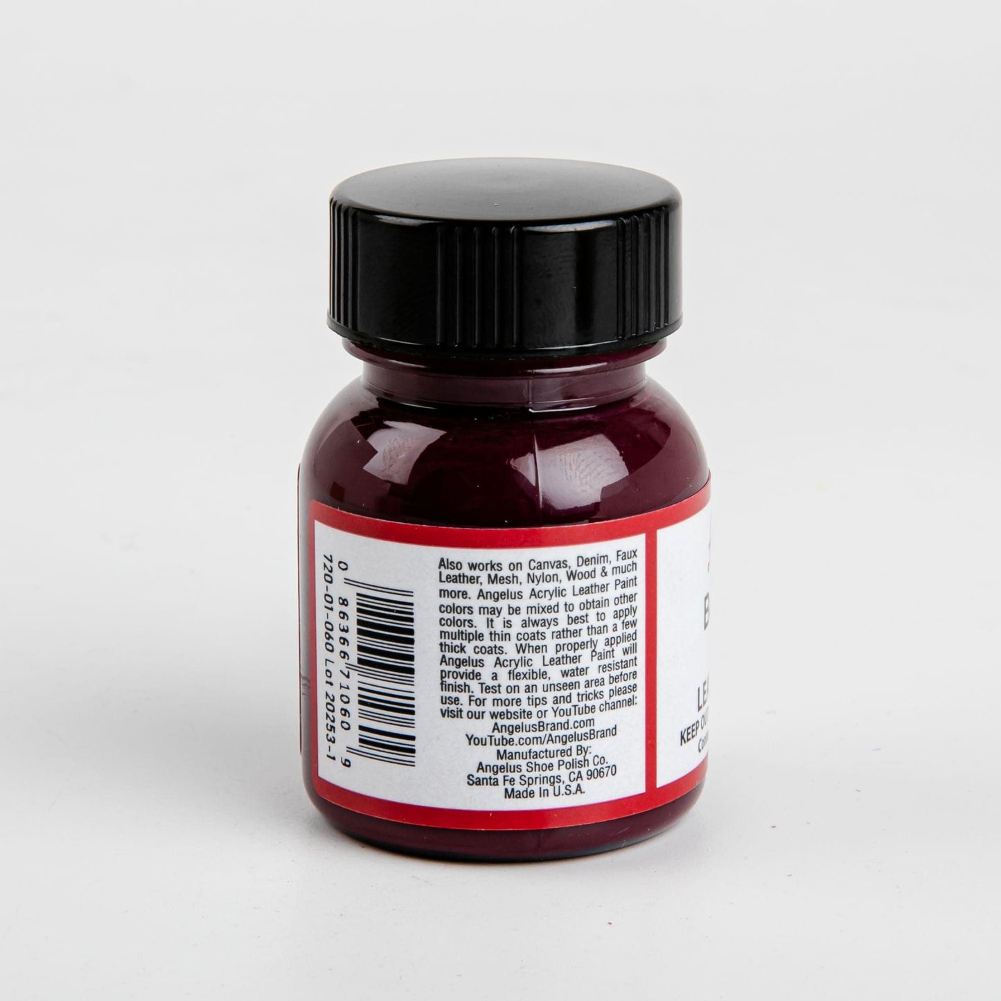 Black Angelus Acrylic Paint Burgundy #060 29Ml Use On Leather, Vinyl Or Fabric Leather Paints