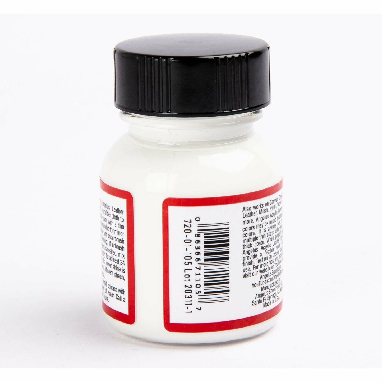 Firebrick Angelus Acrylic Paint Flat White #105 29Ml Use On Leather, Vinyl Or Fabric Leather Paints