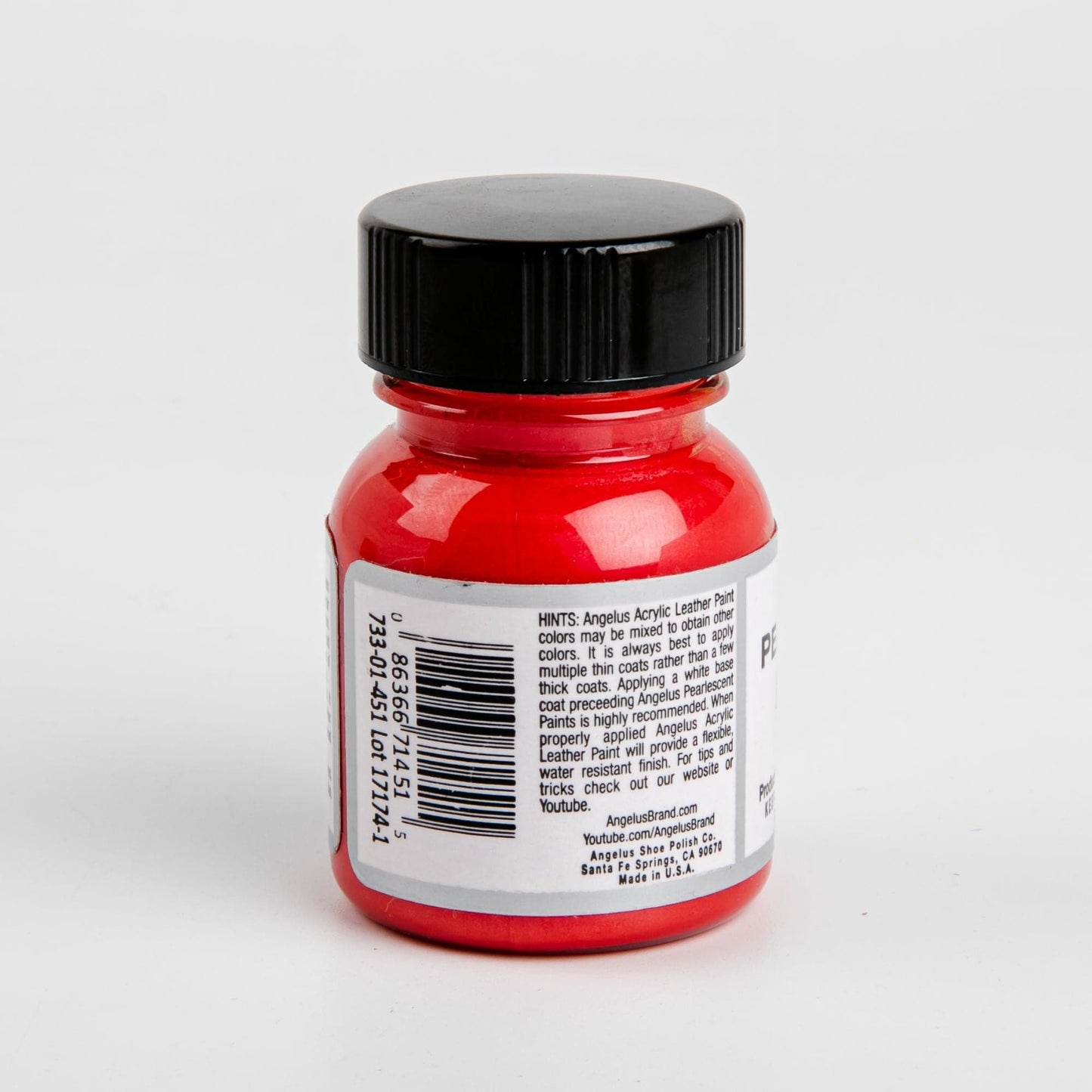 Red Angelus Pearlescent Acrylic Paint Riot Red #451 29Ml Use On Leather, Vinyl Or Fabric Leather Paints