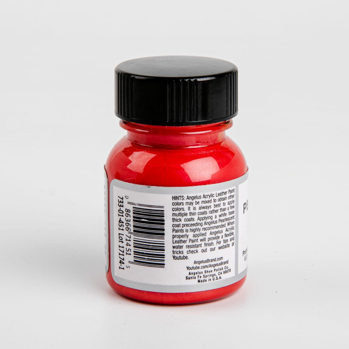 Red Angelus Pearlescent Acrylic Paint Riot Red #451 29Ml Use On Leather, Vinyl Or Fabric Leather Paints