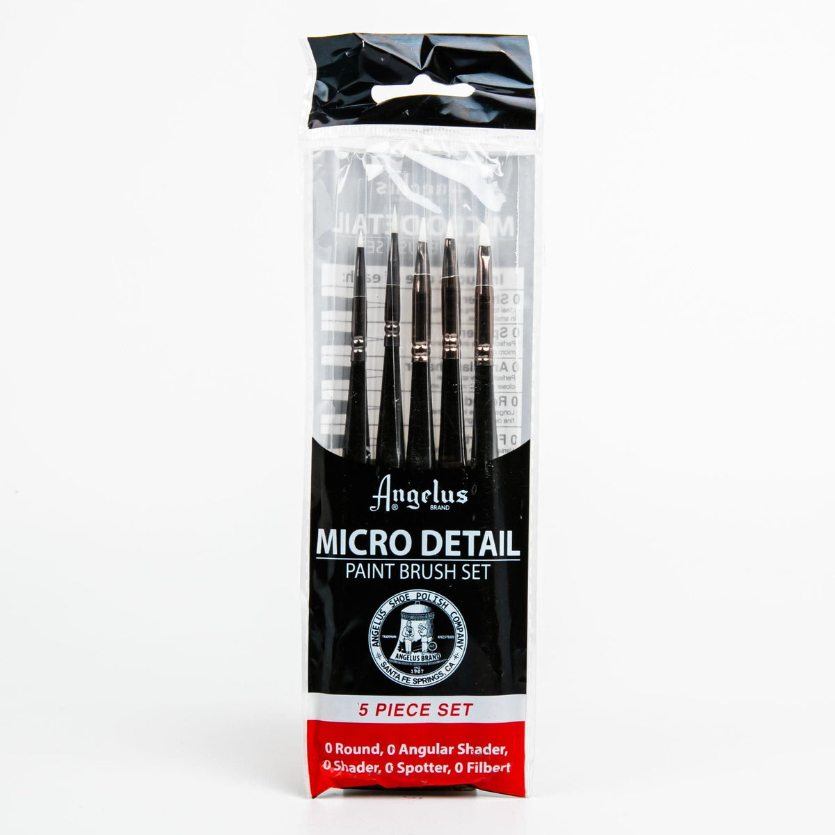 Black Angelus Micro Detail Paint Brush Set 5 Piece Leather Paint Brushes