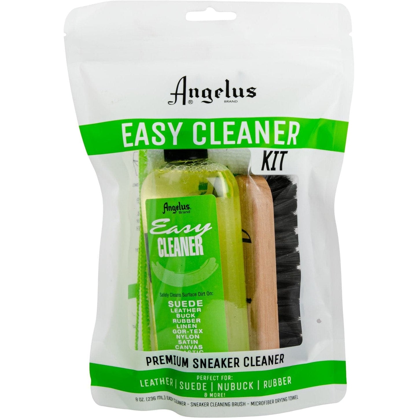 Lime Green Angelus Easy Cleaner Kit 8Oz Cleaner, Brush & Microfiber Cloth Leather Care