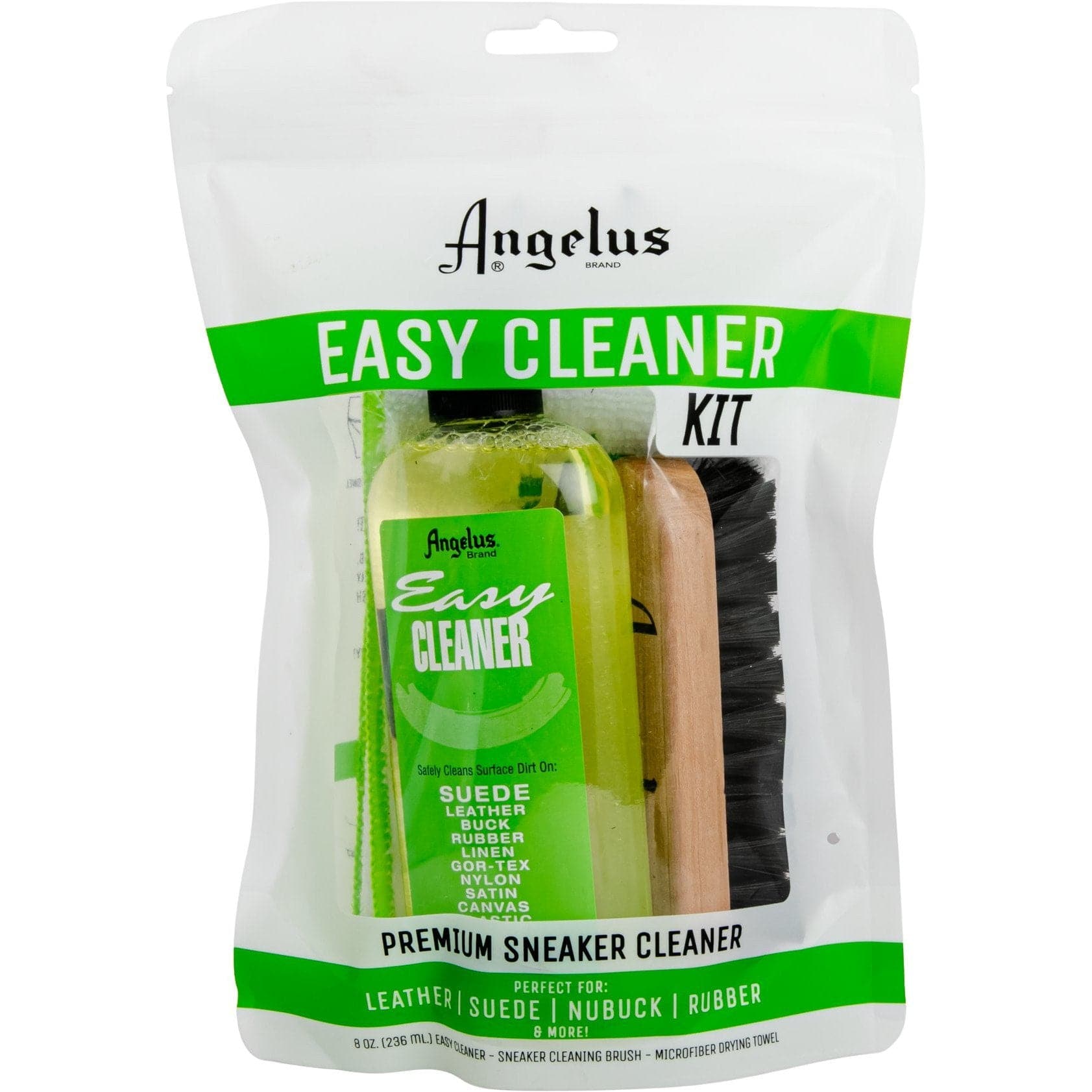 Lime Green Angelus Easy Cleaner Kit 8Oz Cleaner, Brush & Microfiber Cloth Leather Care