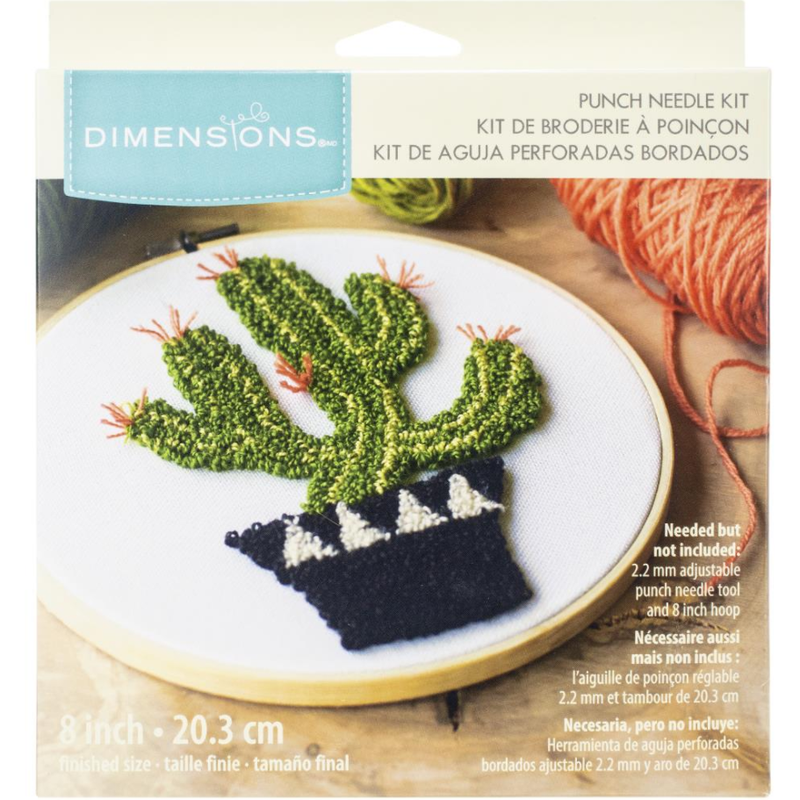 Olive Drab Dimensions Punch Needle Kit 20cm  Round Prickly Cactus Pin Needlework Kits