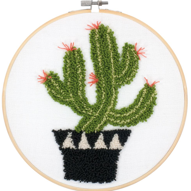 Dark Olive Green Dimensions Punch Needle Kit 20cm  Round Prickly Cactus Pin Needlework Kits