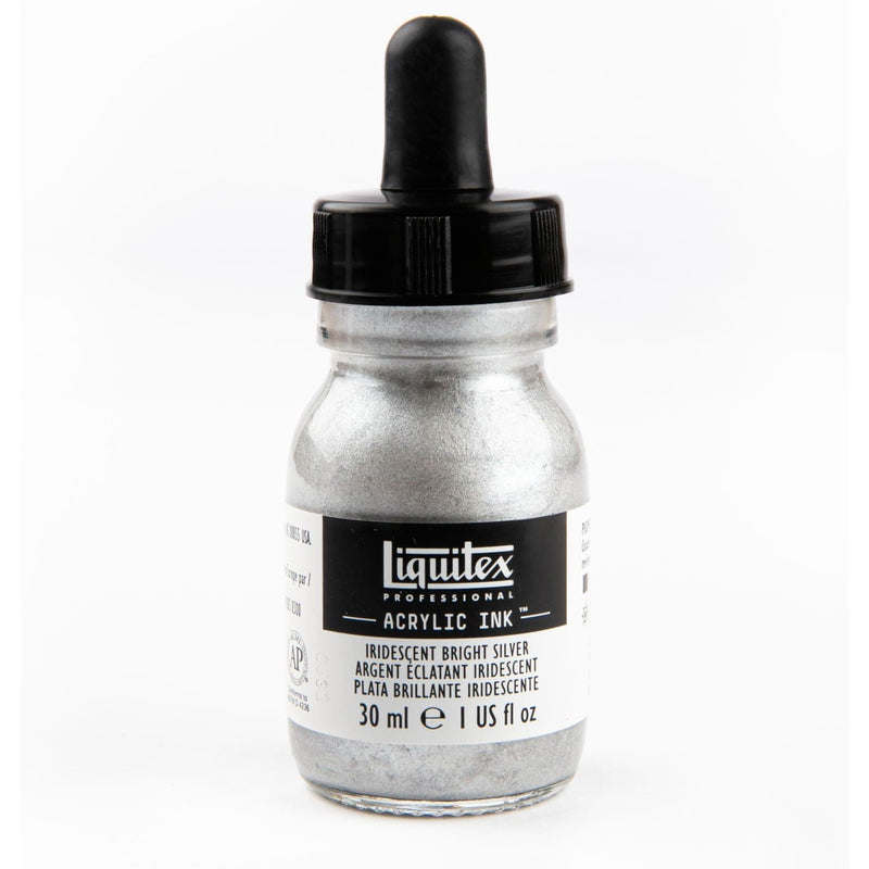 Black Liquitex Acrylic Ink 30ml-Iridescent Bright Silver Ink