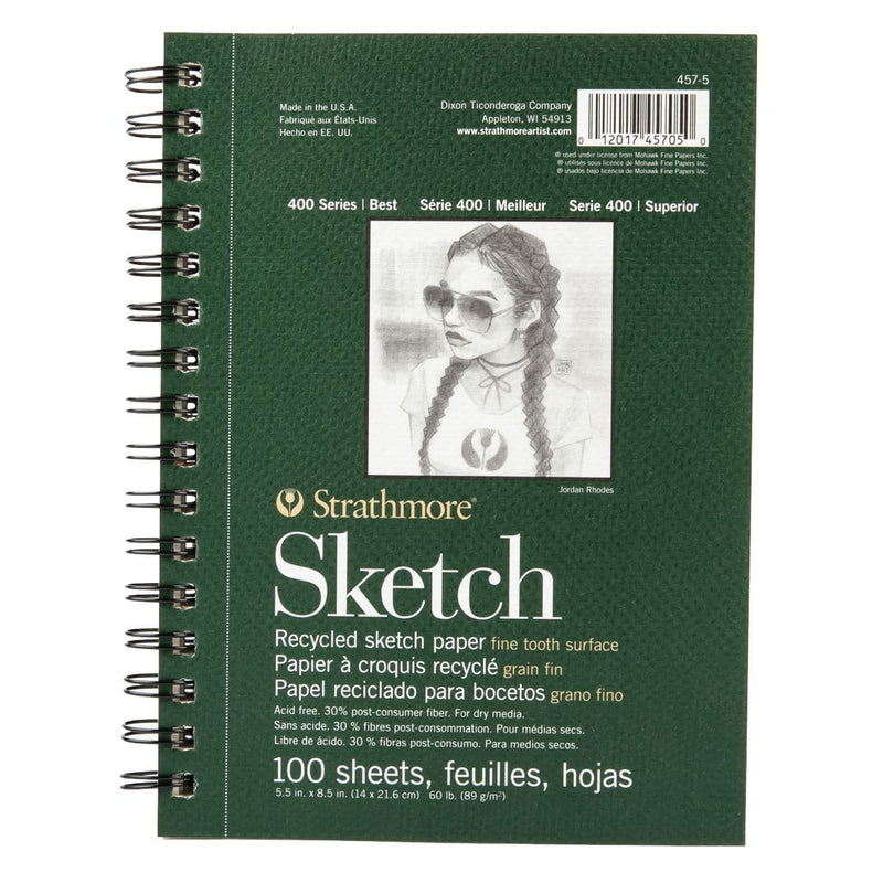 Dark Slate Gray Strathmore Sketch Spiral Paper Pad 5.5"X8.5" - 100 Sheets Medium Fine Tooth Pads