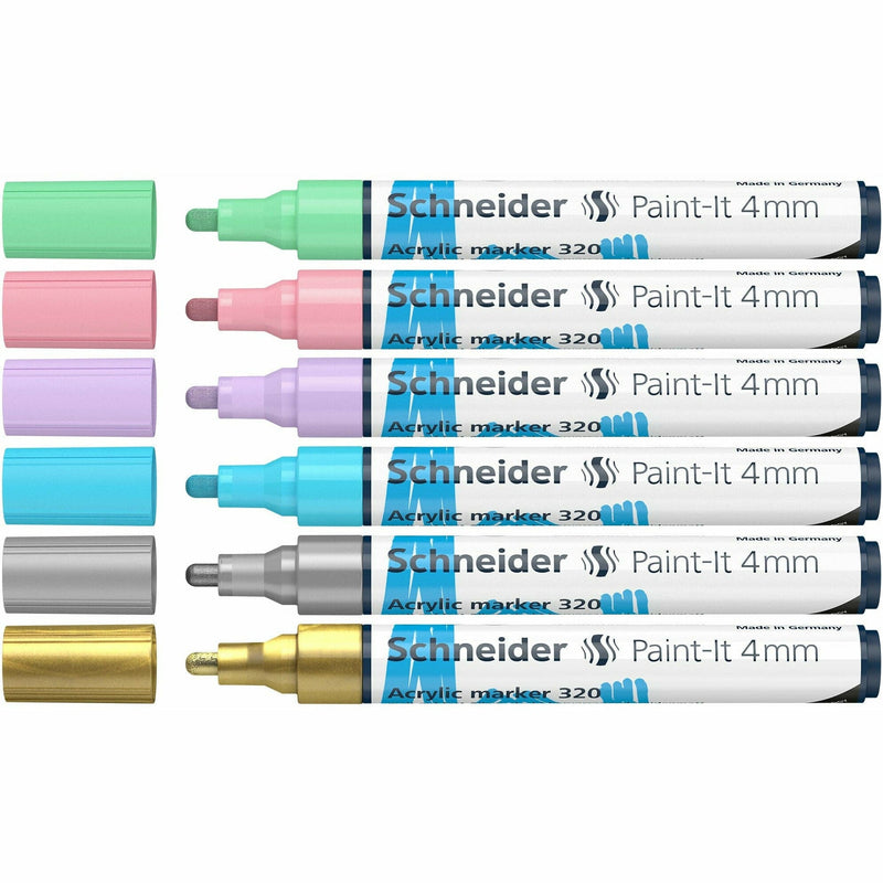 Steel Blue Schneider Acrylic Paint Marker Paint-It 320 4mm 6 Piece Wallet Set Trend Colours Pens and Markers