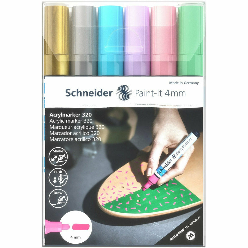 Dim Gray Schneider Acrylic Paint Marker Paint-It 320 4mm 6 Piece Wallet Set Trend Colours Pens and Markers