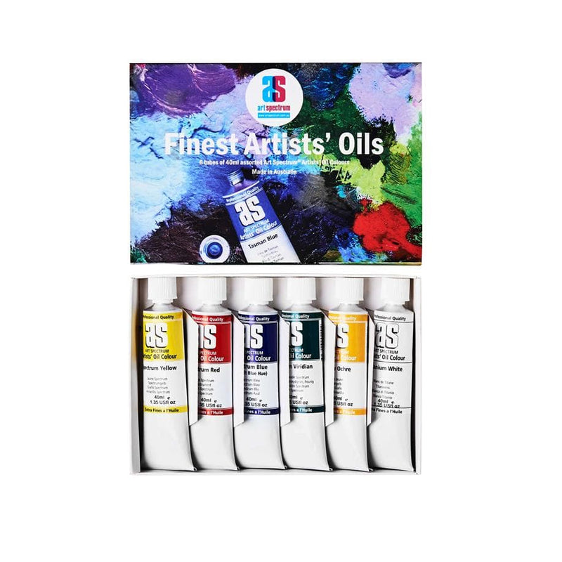 White Smoke Art Spectrum Set Of 6 X 40mL Series 1 Artist Oil Paint Assorted Colours Oil Paints