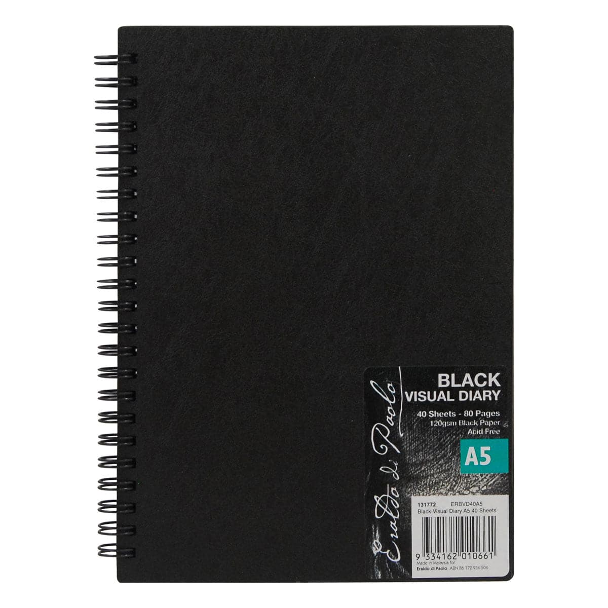 Black Eraldo di Paolo A5 Visual Diary 120gsm Black 40 Sheets Visual Diary