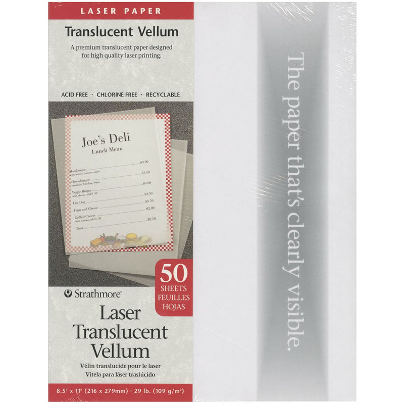 Light Gray Strathmore Laser Translucent Vellum 8.5"X11" - 50 Sheets Paper Packs and Rolls