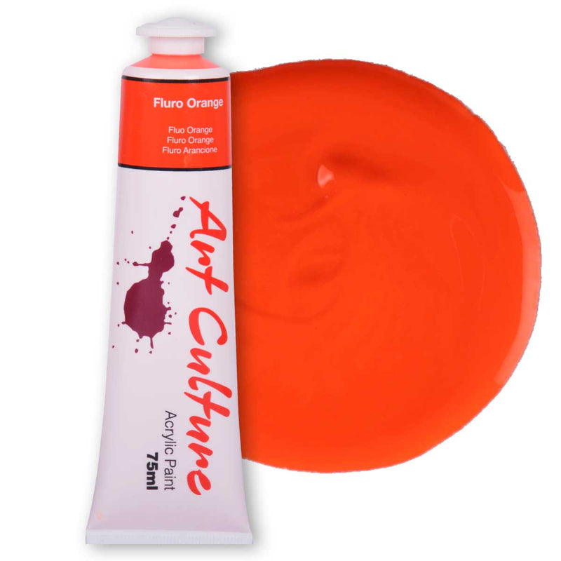 Orange Red Art Culture Acrylic Paint Fluro Orange 75ml Acrylic Paints