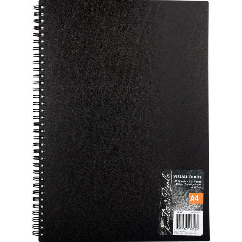 Black Eraldo Di Paolo A4 Visual Diary 110gsm 60 White Sheets Pads