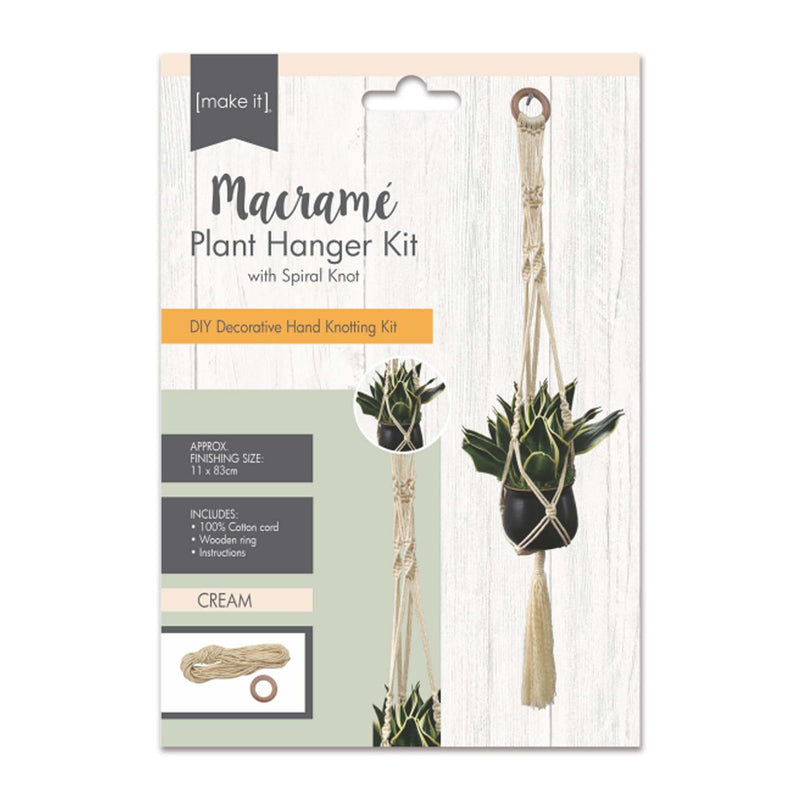 Beige Macrame Plant Hanger Kit With Spiral Knot- Cream  11X83cm Macrame