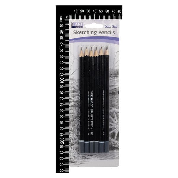 Black The Art Studio Sketching Pencil Set 3H-6B (6 Pieces) Drawing and Sketching Sets