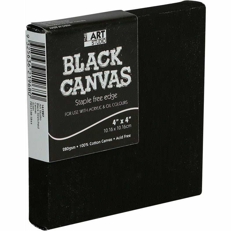 Black The Art Studio 16mm Thin Bar Black Stretched Canvas 4 x 4 Inches 5 Pack Canvas and Painting Surfaces