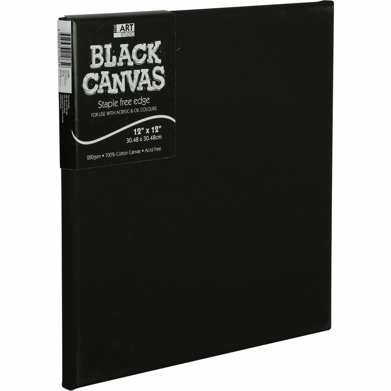 Black The Art Studio Thin 16mm Bar Black Stretched Canvas 12 x 12 Inches 5 Pack Canvas and Painting Surfaces