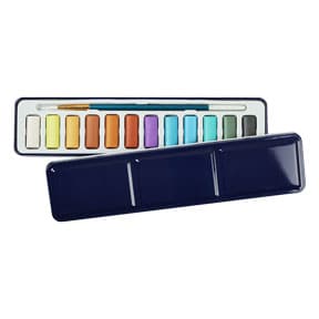 Midnight Blue The Art Studio Metallic Watercolour Pan Set With Brush 12 Assorted Colours Watercolour Paints
