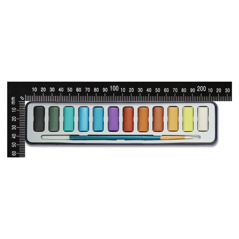 Sienna The Art Studio Metallic Watercolour Pan Set With Brush 12 Assorted Colours Watercolour Paints
