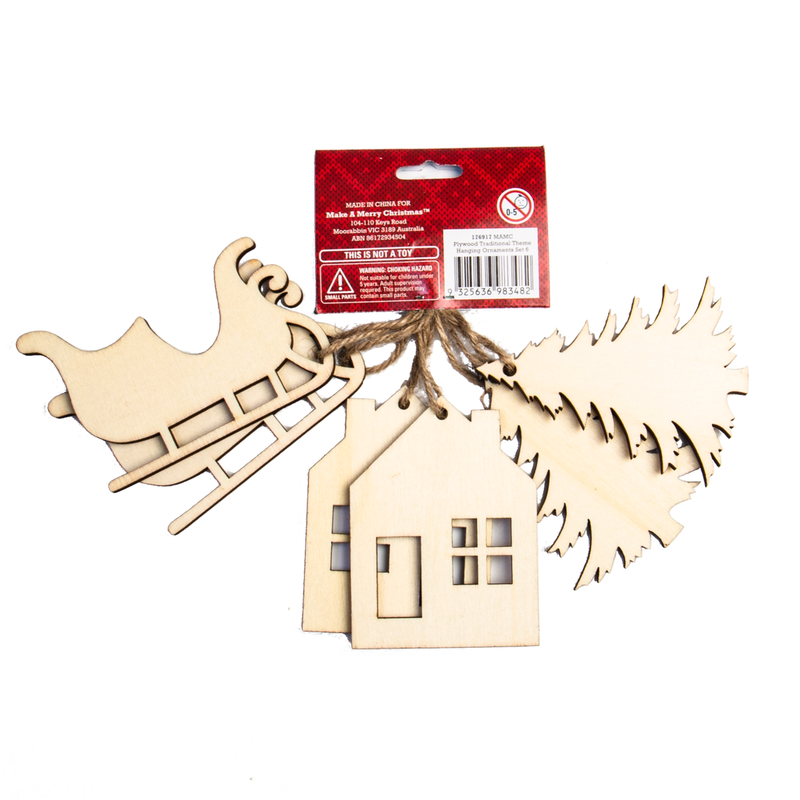 Antique White Make A Merry Christmas Plywood Traditional Hanging Ornaments Set of 6 Christmas