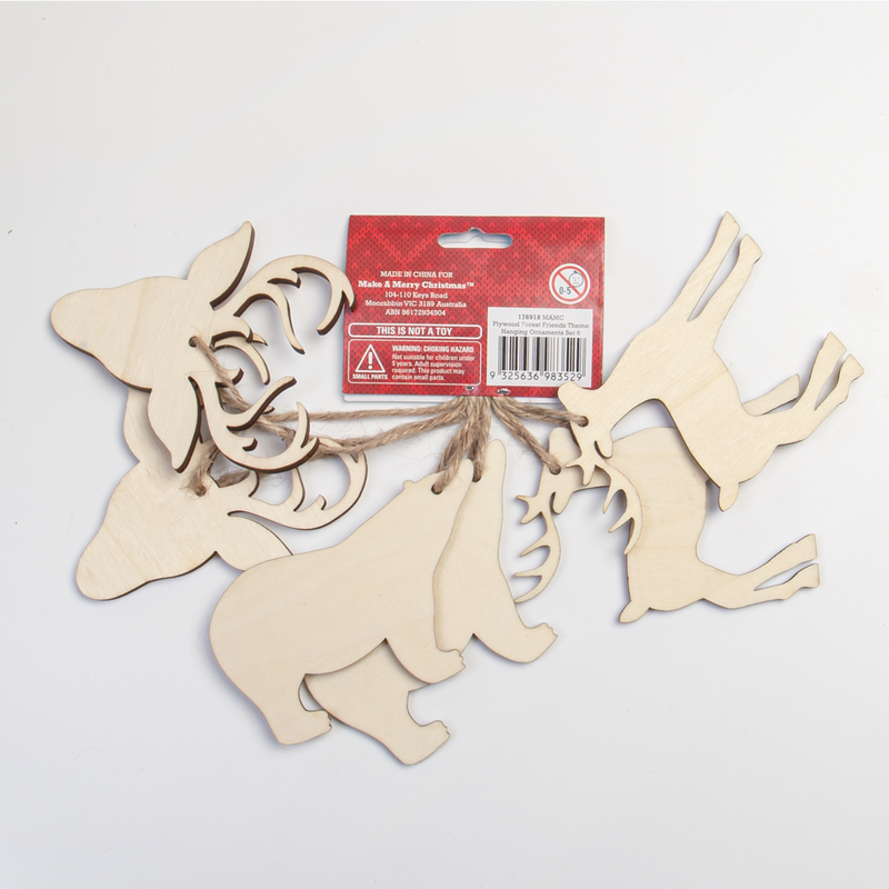Pale Violet Red Make a Merry Christmas Plywood Forest Friends Hanging Ornaments 6 Pack Christmas