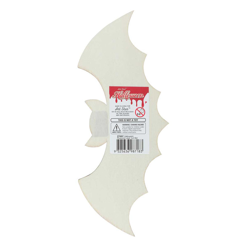 Light Gray Plywood Laser Cut Bat 22 x 9cm Halloween