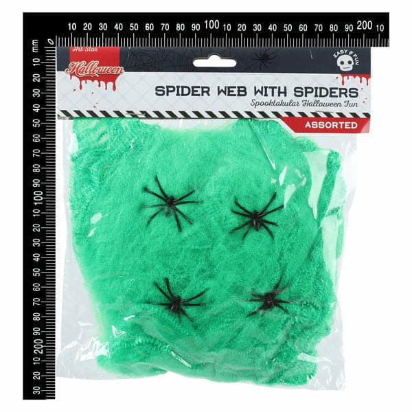 Medium Aquamarine Art Star Green Spider Web with Spiders 23 x 20.5cm Halloween