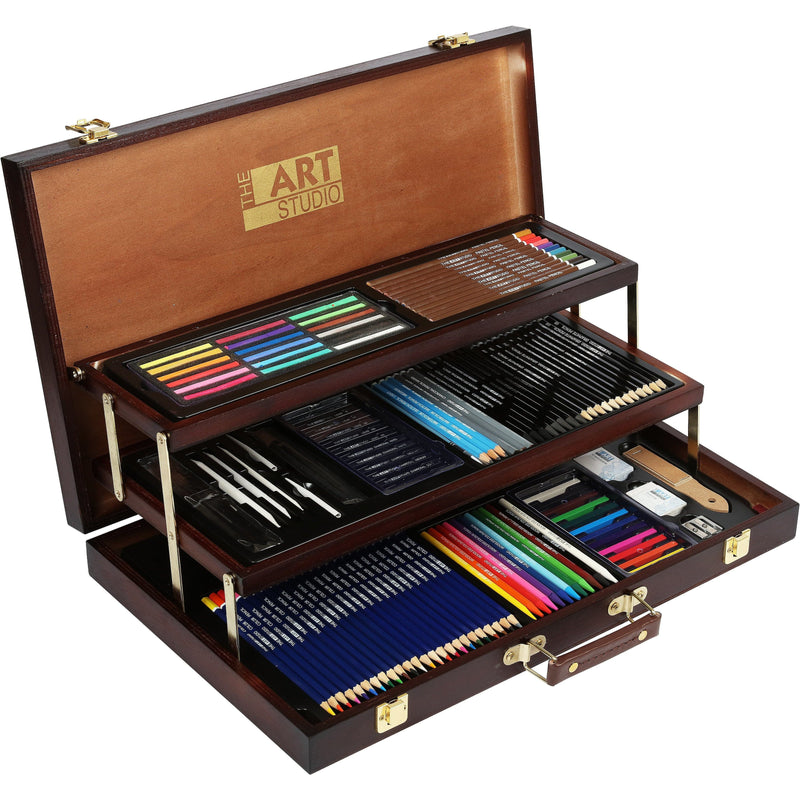 Black The Art Studio Sketch & Draw Set in Wooden Case (133 Pieces) Drawing and Sketching Sets