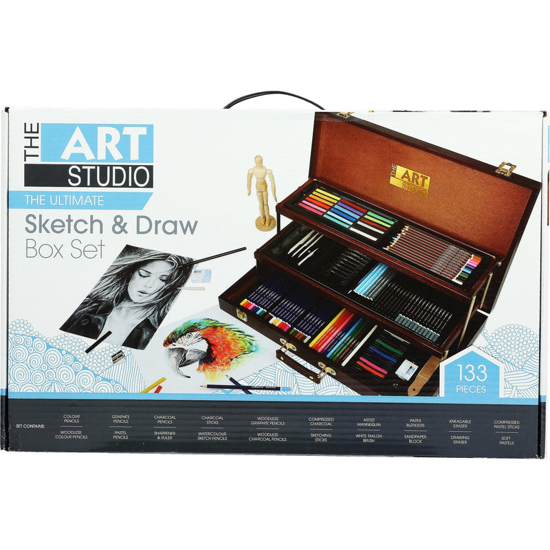 Black The Art Studio Sketch & Draw Set in Wooden Case (133 Pieces) Drawing and Sketching Sets