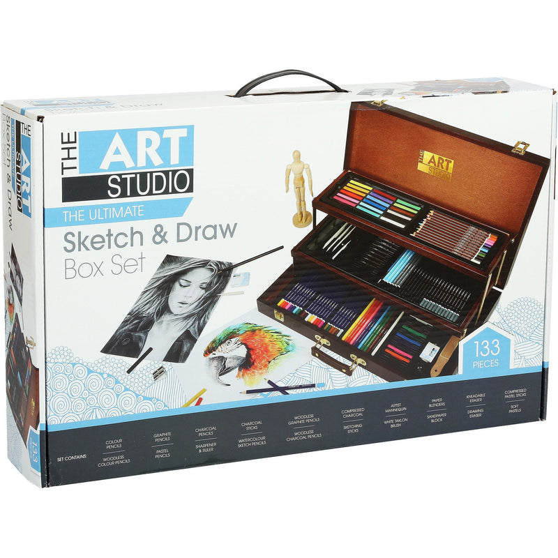 Dark Slate Gray The Art Studio Sketch & Draw Set in Wooden Case (133 Pieces) Drawing and Sketching Sets
