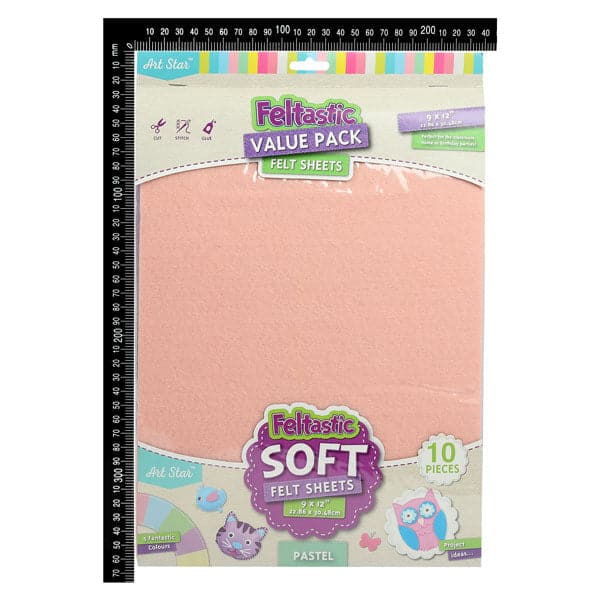 Light Pink Art Star Felt Value Pack 22.86 x 30.48cm 10 Sheets Assorted Pastel Colours Felt