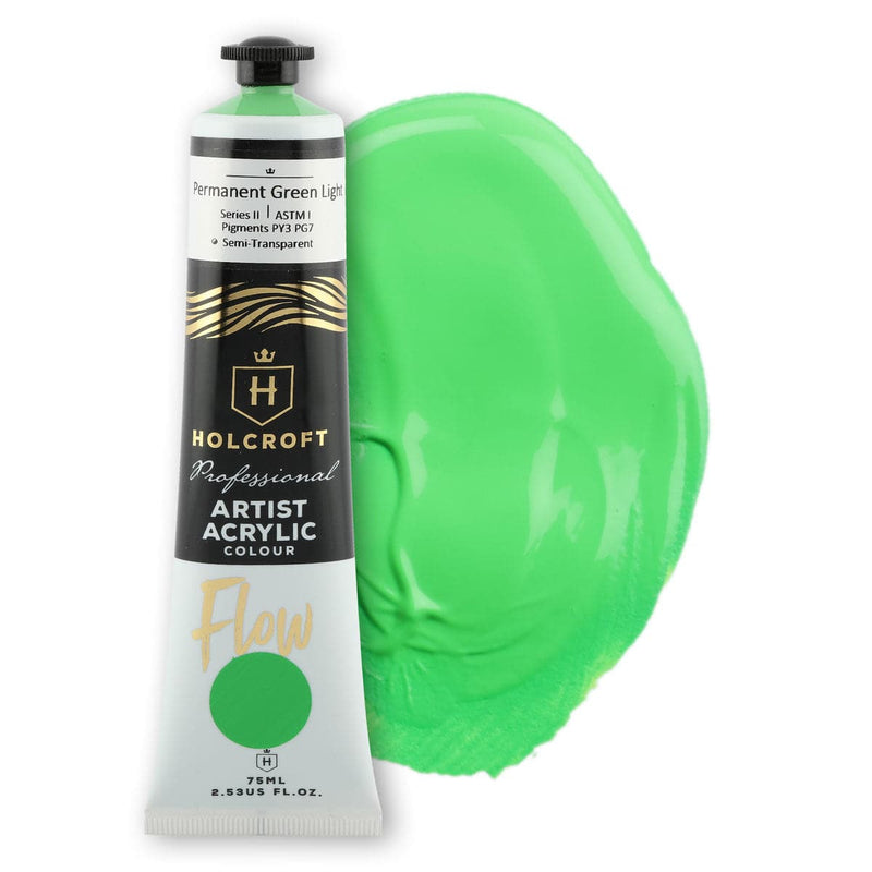Light Green Holcroft Professional Acrylic Flow Paint Permanent Green Light S2 ASTM1 75ml Acrylic Paints