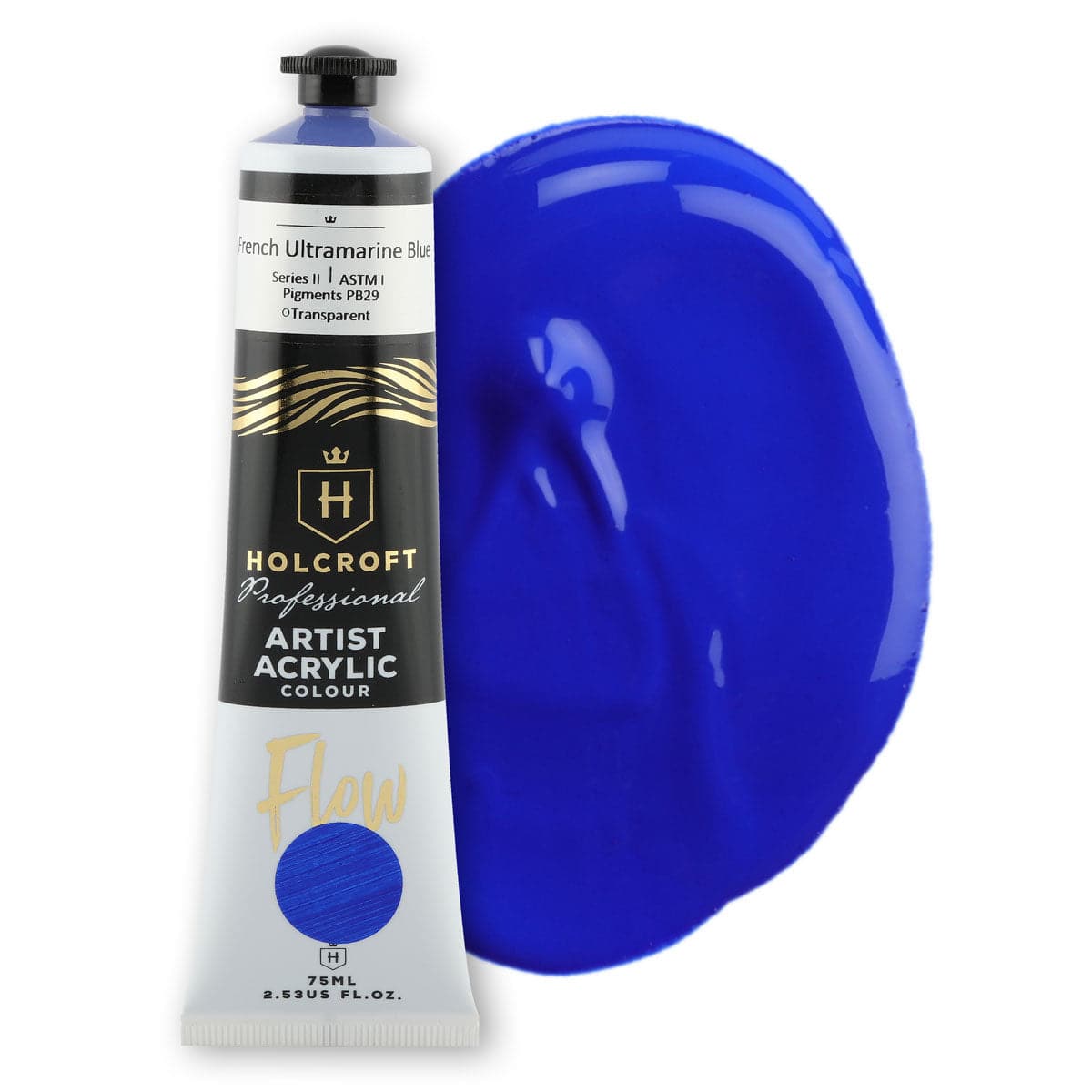 Dark Blue Holcroft Professional Acrylic Flow Paint French Ultramarine Blue S2 ASTM1 75ml Acrylic Paints