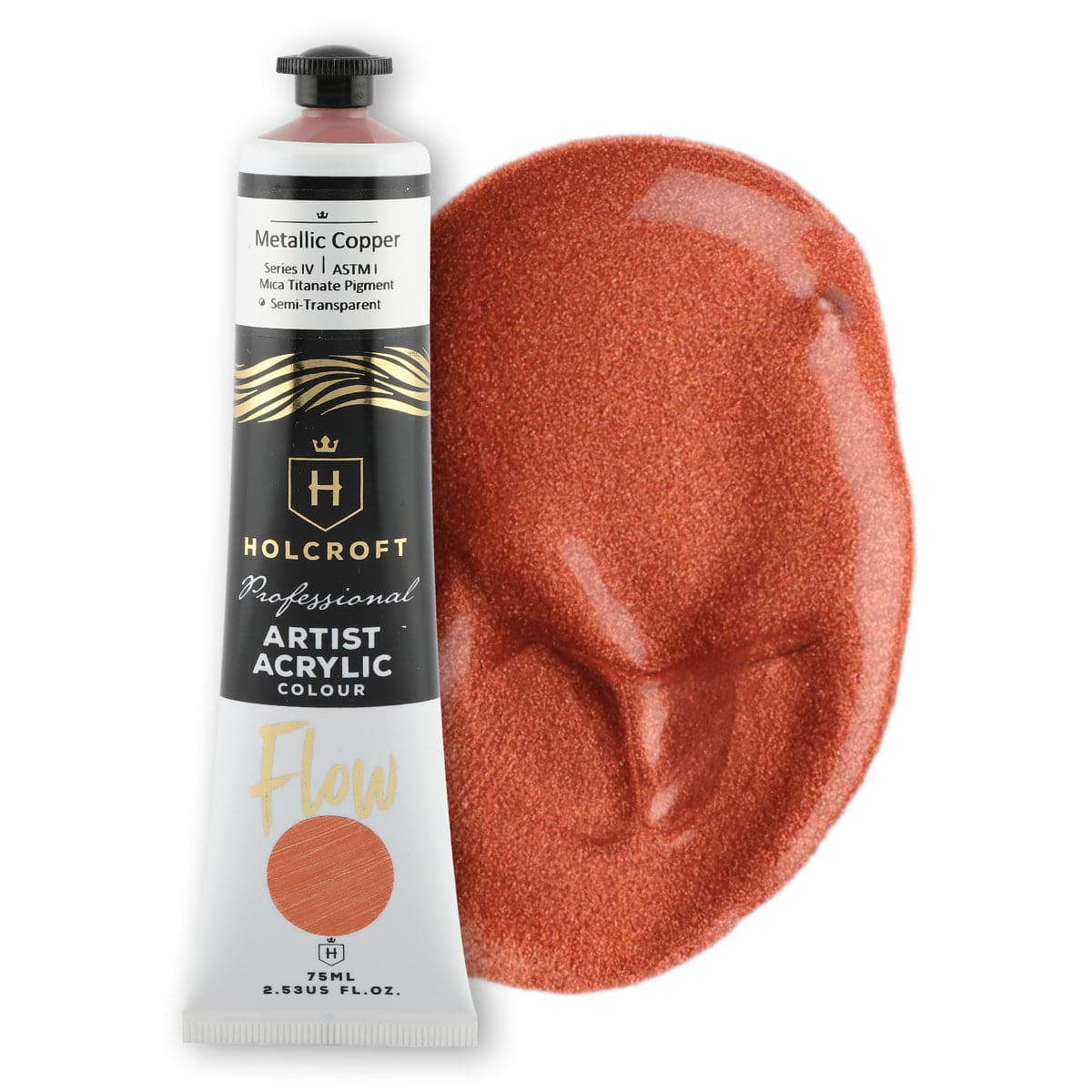 Sienna Holcroft Professional Acrylic Flow Paint 75ml Metallic Copper S4 ASTM1 Acrylic Paints