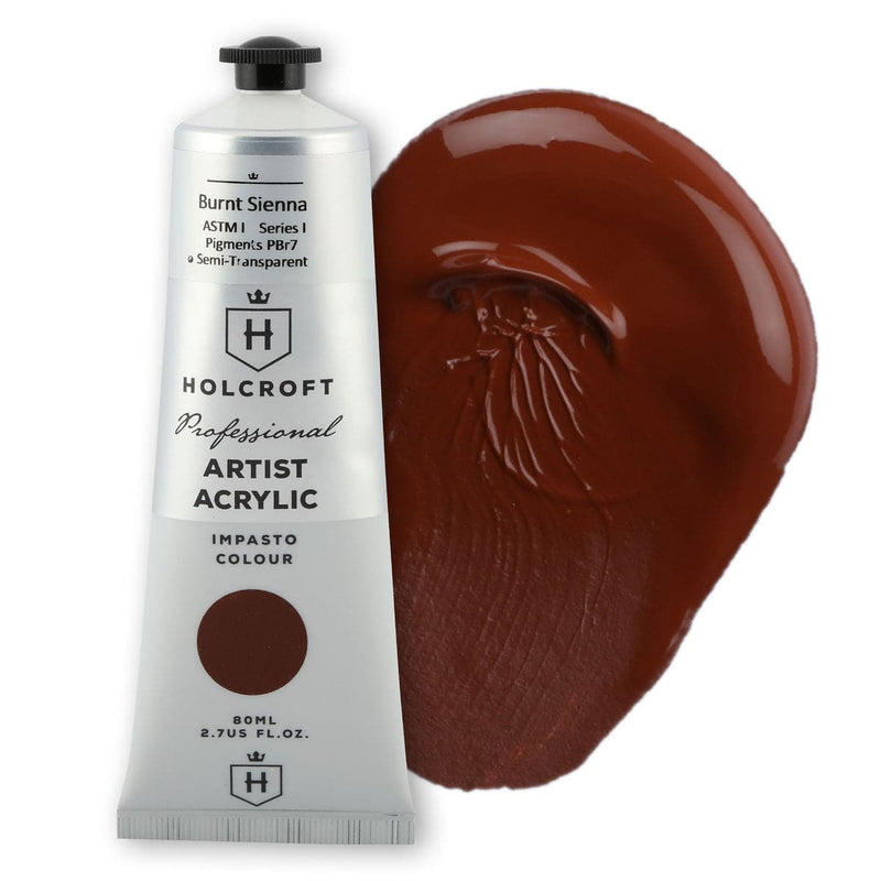 Dark Red Holcroft Professional Acrylic Impasto Paint Burnt Sienna S1 80ml Acrylic Paints
